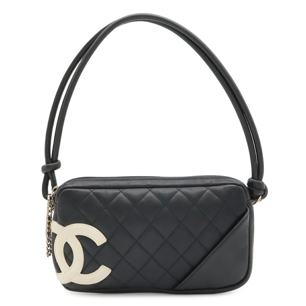 CHANEL Cambon Line Coco Mark Handbag Pouch Shoulder Bag Leather Black A25175